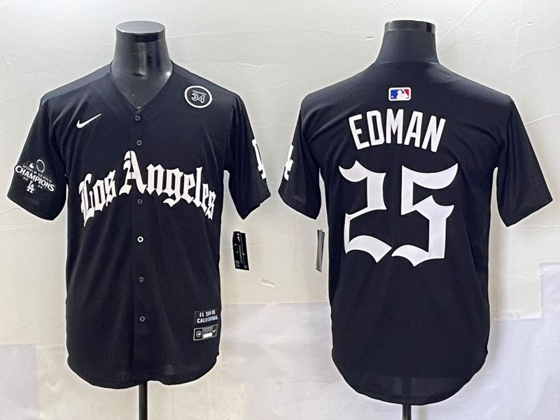 Men 2025 Los Angeles Dodgers #25 Edman Black Five generations Joint Name Nike MLB Jersey style 11